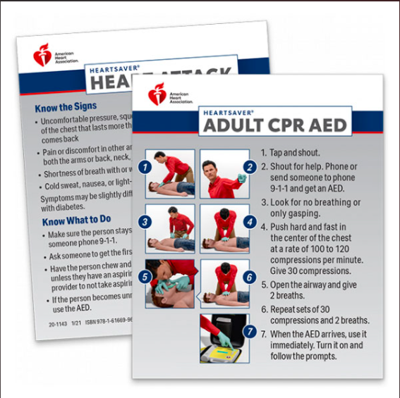 AHA 2020 Heartsaver Adult CPR AED Wallet Card- 100 pk