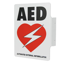 Load image into Gallery viewer, Perpendicular Flange Mount Automated External Defibrillator Wall Sign
