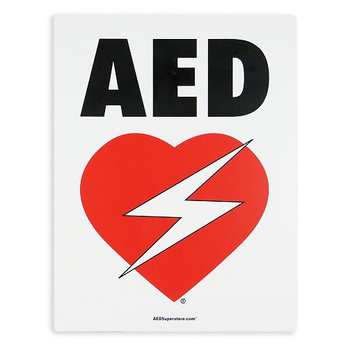AED Flat Wall Sign -Black & Red on White