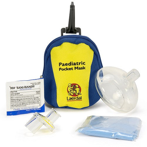 Laerdal Pediatric Pocket Mask w/Gloves and Wipe in Blue/Yellow Soft Pack