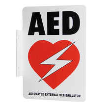 Load image into Gallery viewer, Perpendicular Flange Mount Automated External Defibrillator Wall Sign
