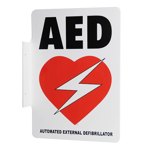 Perpendicular Flange Mount Automated External Defibrillator Wall Sign